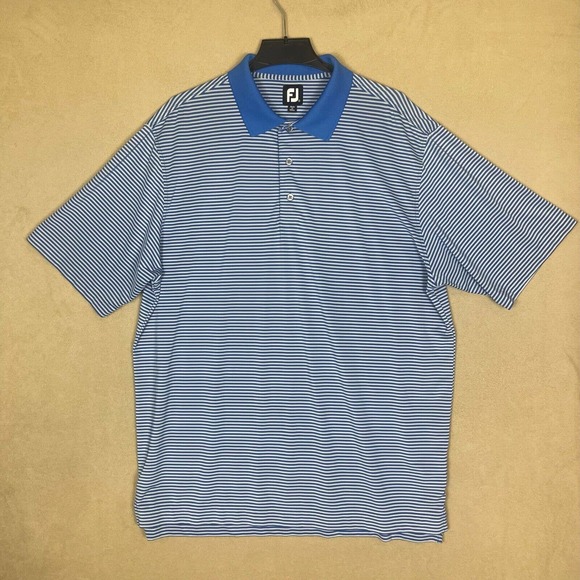 FootJoy Golf Polo Shirt Mens XL Blue Striped Relaxed Fit Flit Hem - Picture 1 of 11